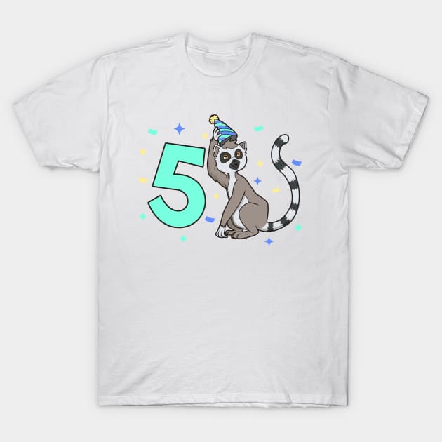 I am 5 with lemur - kids birthday 5 years old T-Shirt by Modern Medieval Design